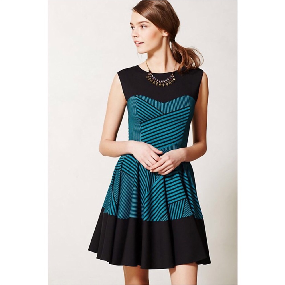 Anthropology Eva Franco teal stripe swing dress